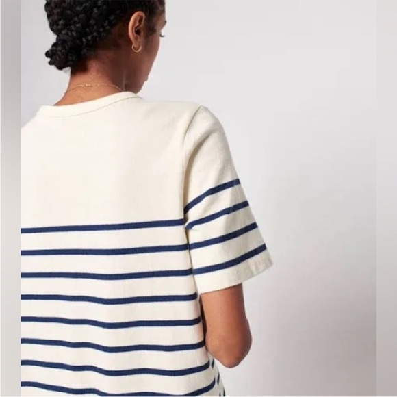 Faherty Cayman Striped Drop Shoulder T Shirt Dress Size Large Cotton Cream/Navy - Picture 3 of 16